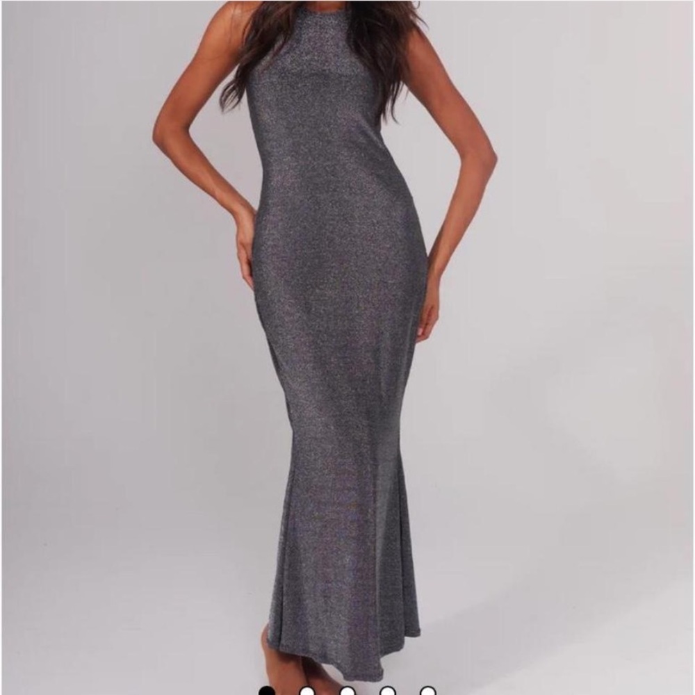 Klassy network silvery sparkly racer back evening gown